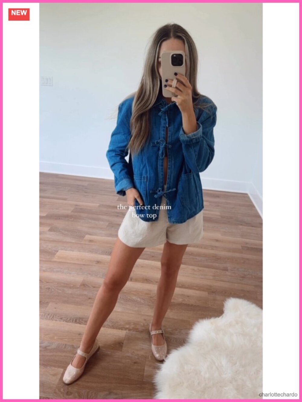 Women's Tie Front Denim Jacket Loose Fit Long Sleeve Shacket with Pockets - Picture 5 of 5